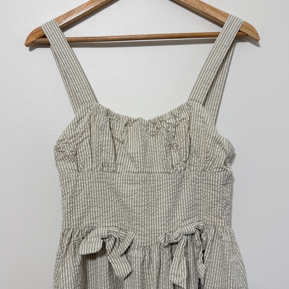 NORALEE BETSY DRESS SIZE SMALL STRIPED SAGE GREEN COTTON COTTAGE CORE MIDI - Picture 4 of 8
